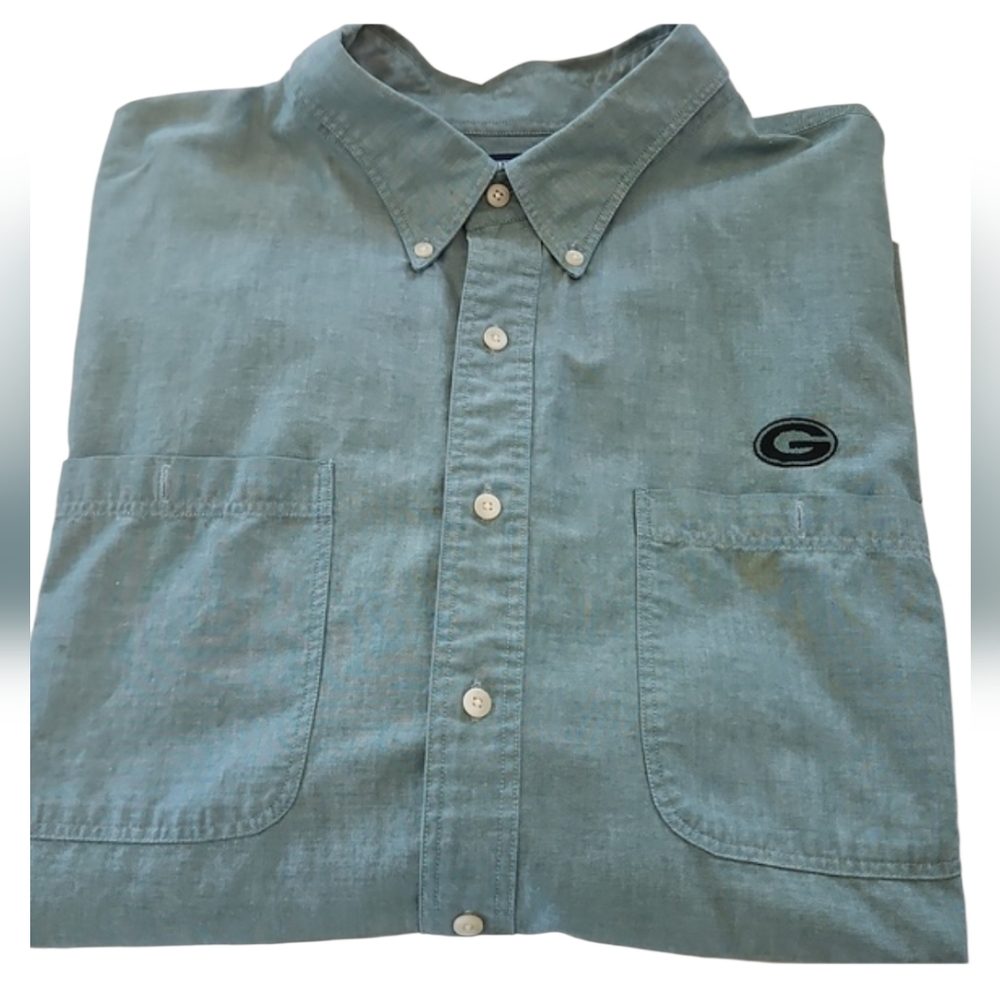 Lands End Mens Long Sleeve Shirt, Green, 3X, Georgia Bulldogs